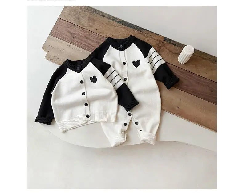 2025 Autumn New Baby Long Sleeve Patchwork Romper Infant Baby Heart Knitted Jumpsuit Cotton Newborn Toddler Casual Clothes 6M-3T