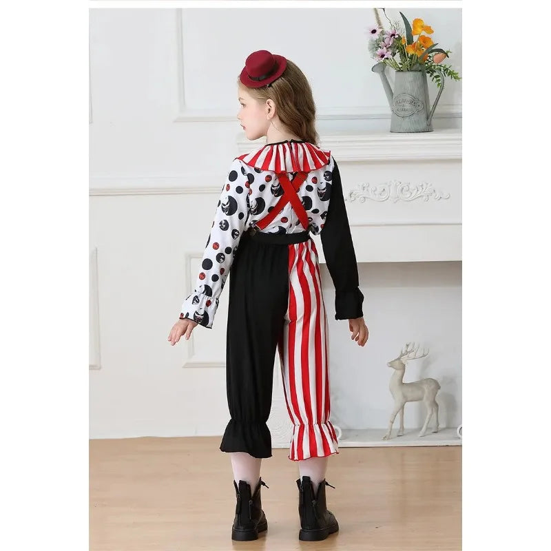 Halloween Cosplay Costumes Horror Clown Dresses Pants Headwear Clothes Sets Carnival Theme Party Role Playing Outfits for Girls