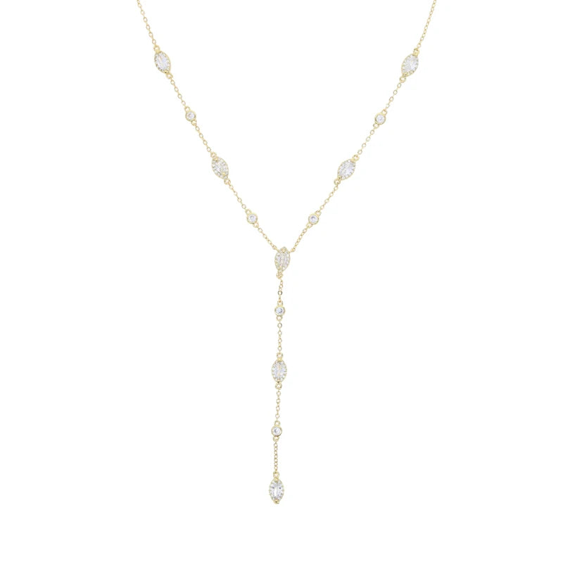 New Fashion Trendy Women Jewelry Micro Paved Geometric Round Marquise CZ Charm Link Station Chain Choker Y Lariat Necklace