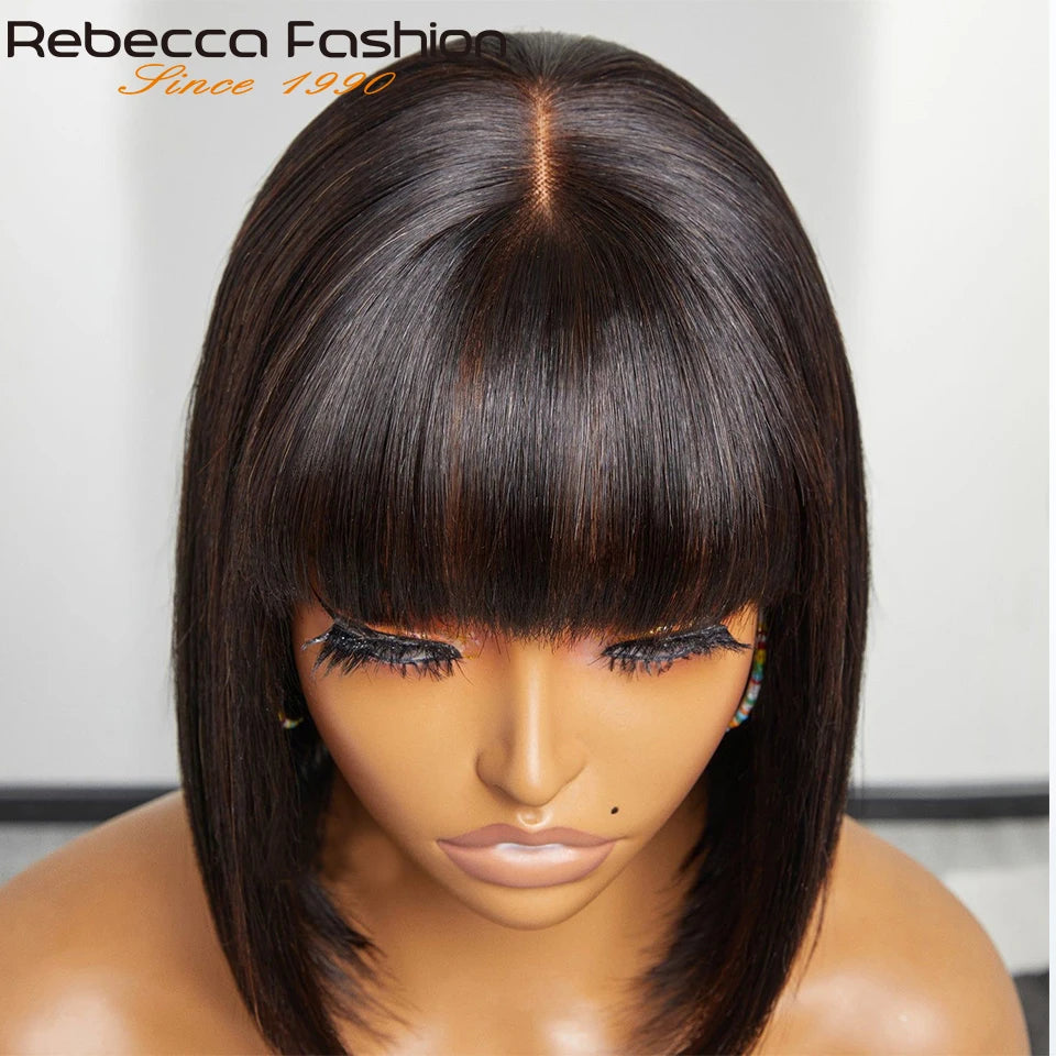 Glueless Highlight P1B/30 Short Bob 3x1 Lace Human Hair Wig Ready To Go Straight Bob With Bangs For Women Beginner Friendly