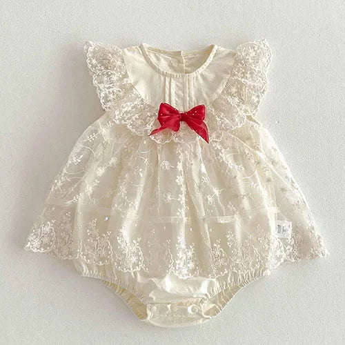 2025 New Summer Korean Style Climbing Suit Flying Sleeve Cotton Lace Splicing Toddler Baby Girls Jumpsuit 0-24M Baby Clothing