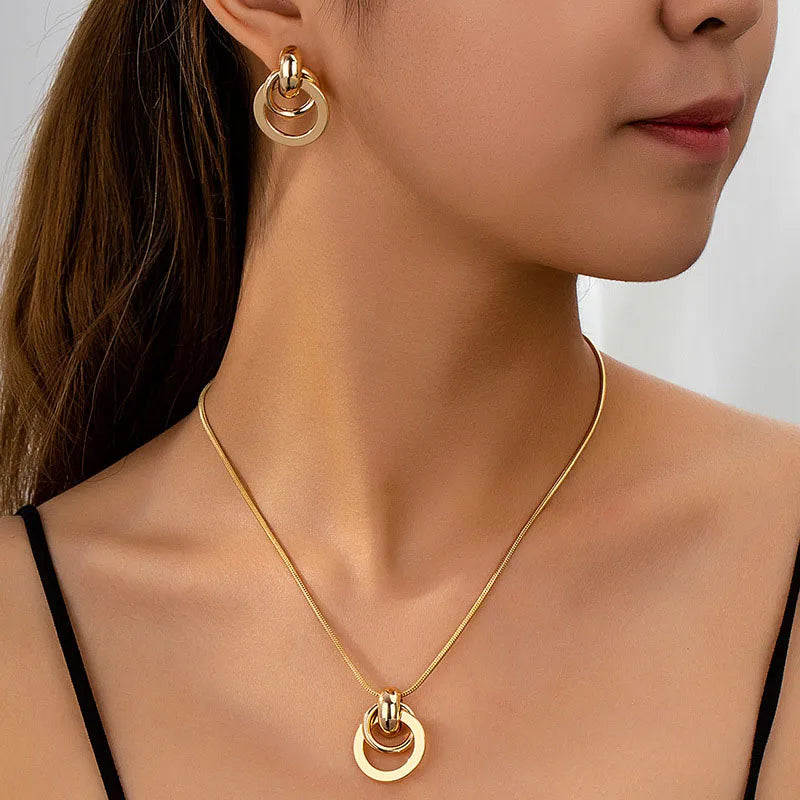 3Pcs/Set Fashionable Metal Geometric Circle Women's Jewelry Set, Versatile Design, Suitable for Daily Wear and Various Occasions