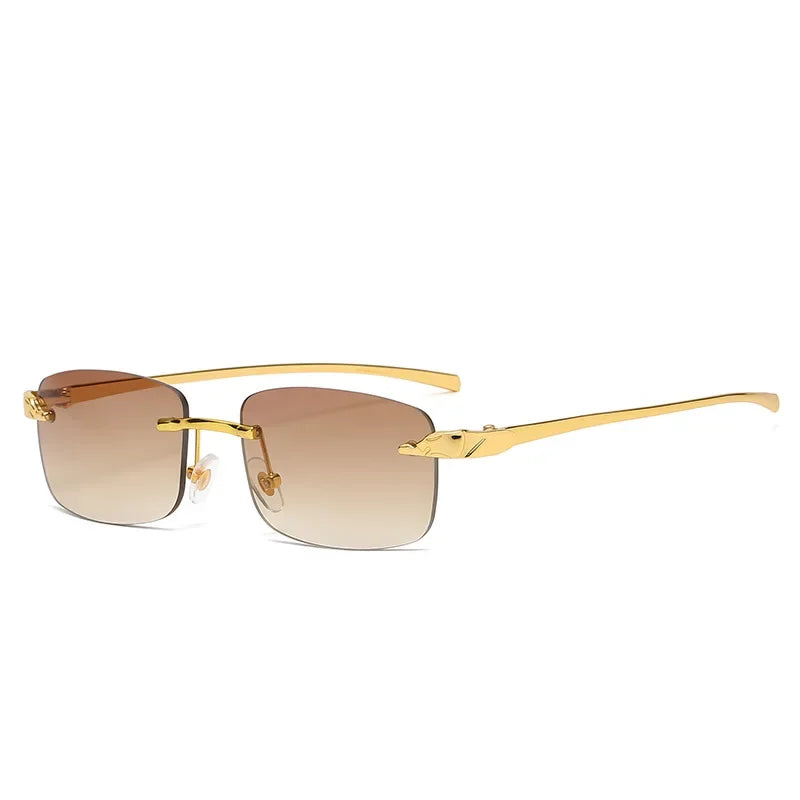 Fashion Vintage Rimless Square Sunglasses Women Men Luxury Brand Designer Popular Travel Driving Metal Small Sun Glasses