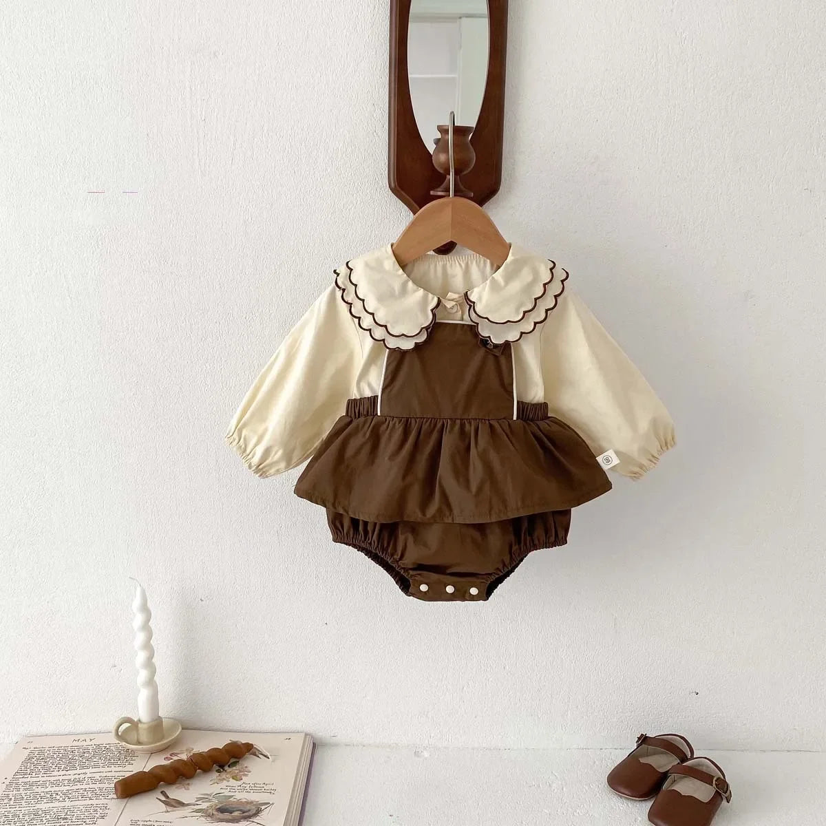 8761 Baby Clothing Set Spring 2024 New Girl's Suit Sleeveless Suspenders Skirt Short+Doll Collar Shirt Sweet Two Piece Suit
