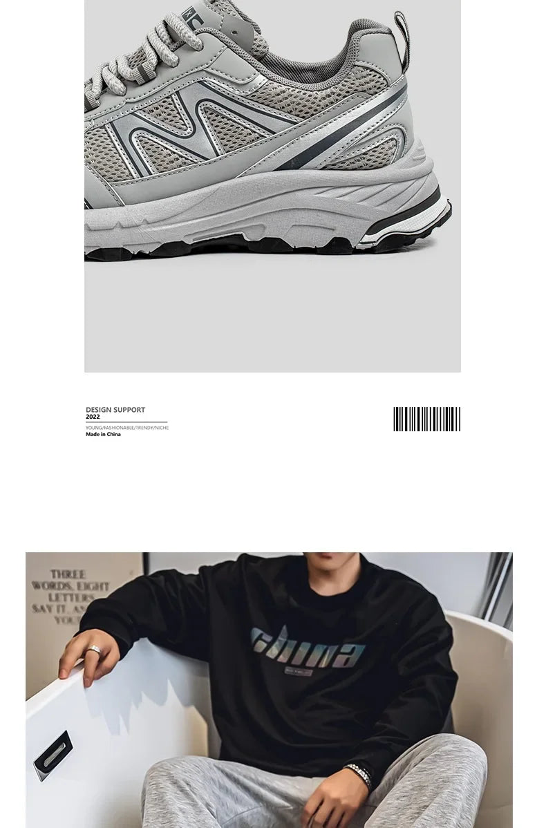 Breathable Outdoor Men's Sport Shoes Summer Trend Dad Sneakers Student Casual Rubber Sole EVA Insole Cotton Lined Net Mesh