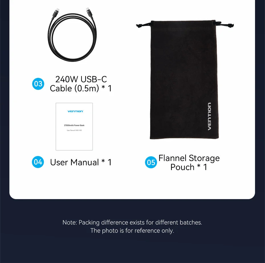Vention 200W 27000mAh Power Bank Build-in Retractable USB-C Cable Portable External Battery Charger For Laptop Smart TFT Display