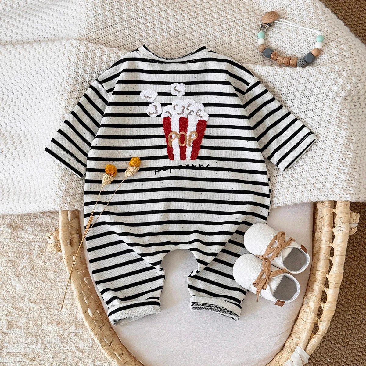 2025 Spring and Autumn New Baby Clothing Striped Cartoon Print Jumpsuit Newborn Baby Romper Pants Babies Aged 0-3Years Kids