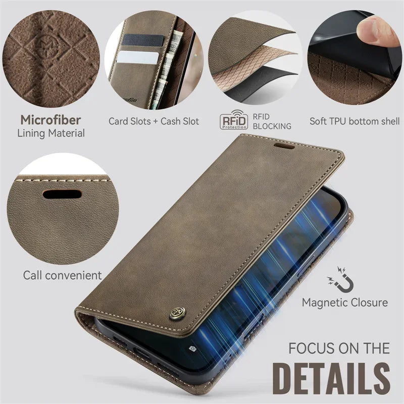 Magnetic Leather Wallet Card Phone Case For iPhone 17E 17 Air 16E 16 Pro Max 15 Plus 14 13 12 11 Flip Wireless Charging Cover