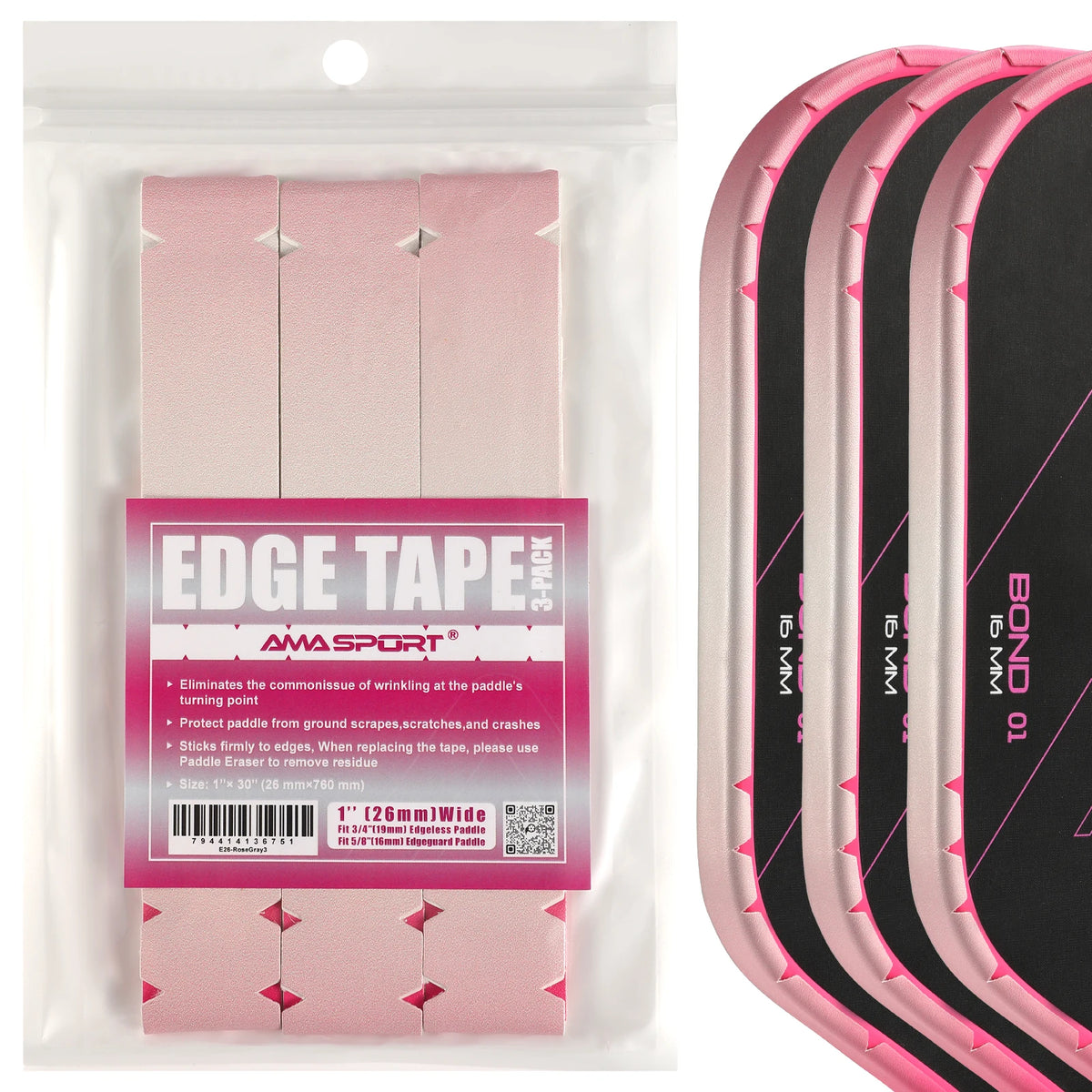 AMASPORT Pickleball Paddle Protection Tape 20mm/23mm/26mm  for 13mm/16mm/19mm Paddle-Navy Blue-Pickleball Edge Euard Tape