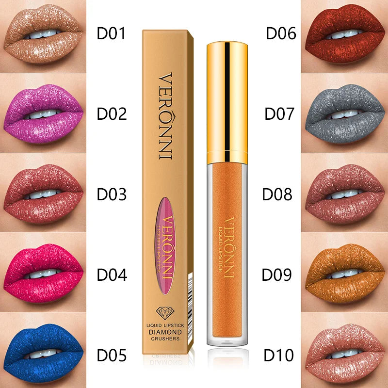 10 Colour Diamond Shimmer Lip Gloss Set,Glitter Shimmer Makeup Long Lasting lipsticks Makeup, Smudge Proof Lip Glaze Valentine's
