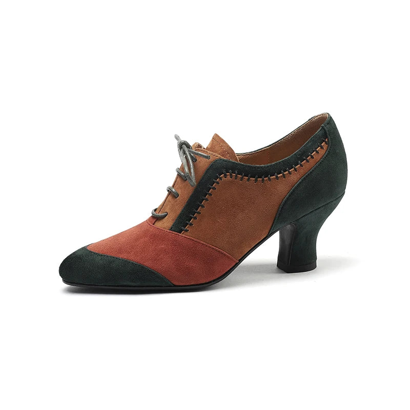 2025 New Spring Autumn Retro Mature Women Pumps Office Ladies High-heeled Lace-Up Genuine Leather Suede Shoes Woman High Quality