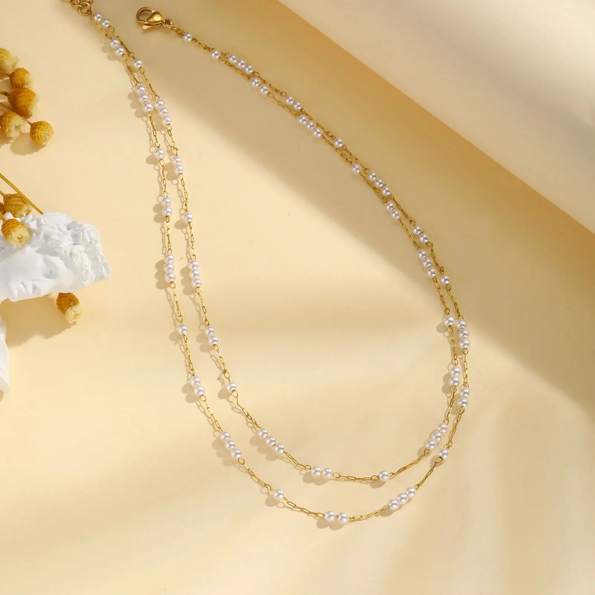 Pearl Choker Necklaces For Women, Double Layered Pearls Chain Necklace, Minimalist Stainless Steel Wedding Jewelry
