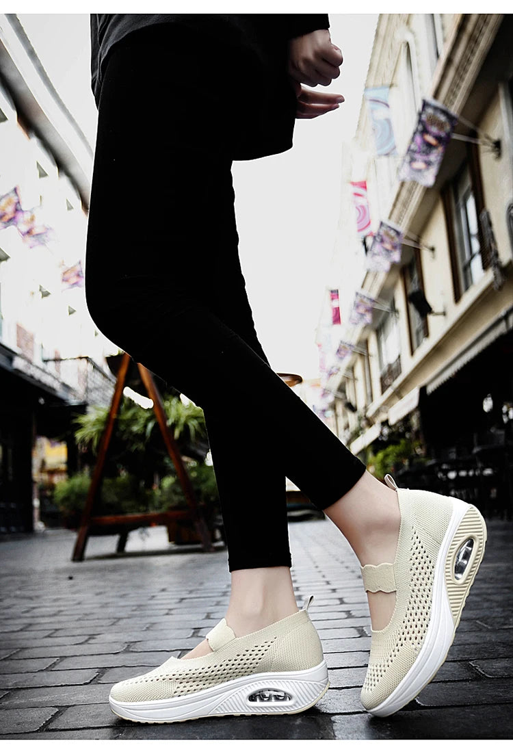 Solid Color Women Walking Shoes Air Cushion Non Slip Orthopedic Shoes Ladies' Casual Mother's Shoes Slip-On Lazy Loafers Sneaker