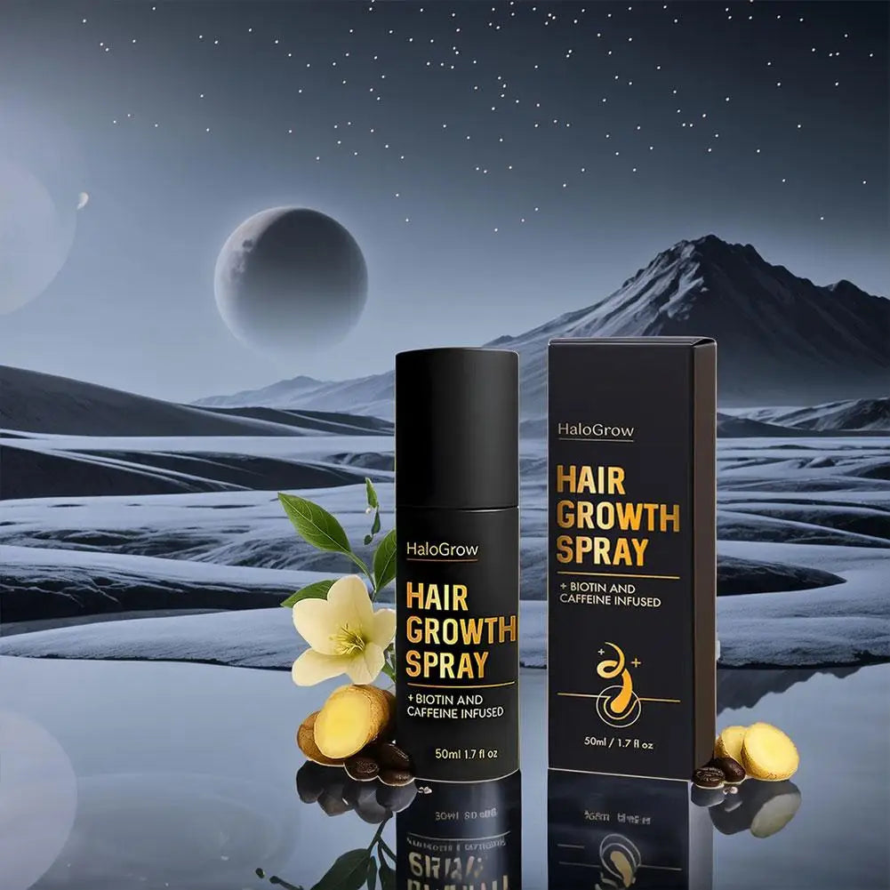 HaloGrow Hair Growth Spray Biotin Caffeine Castor Oil Infused Reduce Hair Loss Ginger Strengthen Root Advanced Hair Growth Spray
