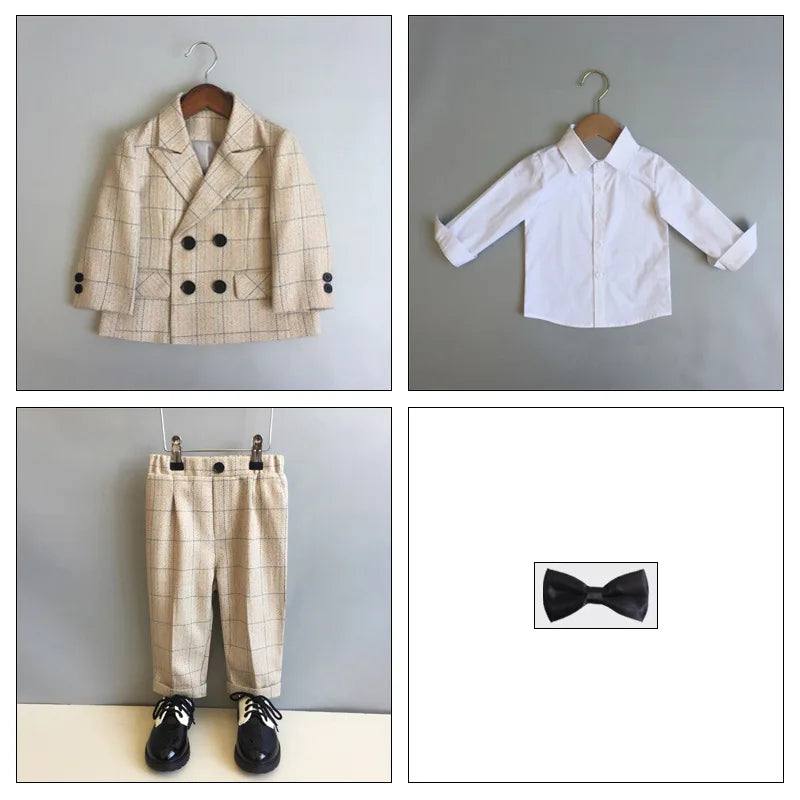 Autumn Winter Children Boys Formal Suit Kids Boys Wedding Suit 1-14Y Teenager Boy Blazer Vest Pant Suit Elegant Boys Kid Costume