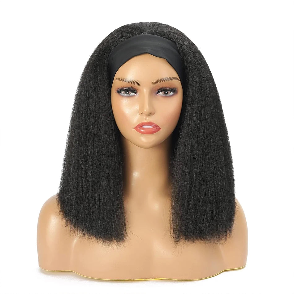 Kinky Straight Short Bob Headband Wig For Women Brazilian Remy 100% Human Hair 250% Cheap Full Machine Made Headband Half Wig