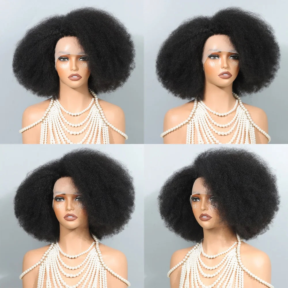 13x5x2 Side T Part Lace Wigs Afro Kinky Curly Short Bob Wig Human Hair Wigs 14 Inch Short Curly Afro Wigs for Woman 250 Density