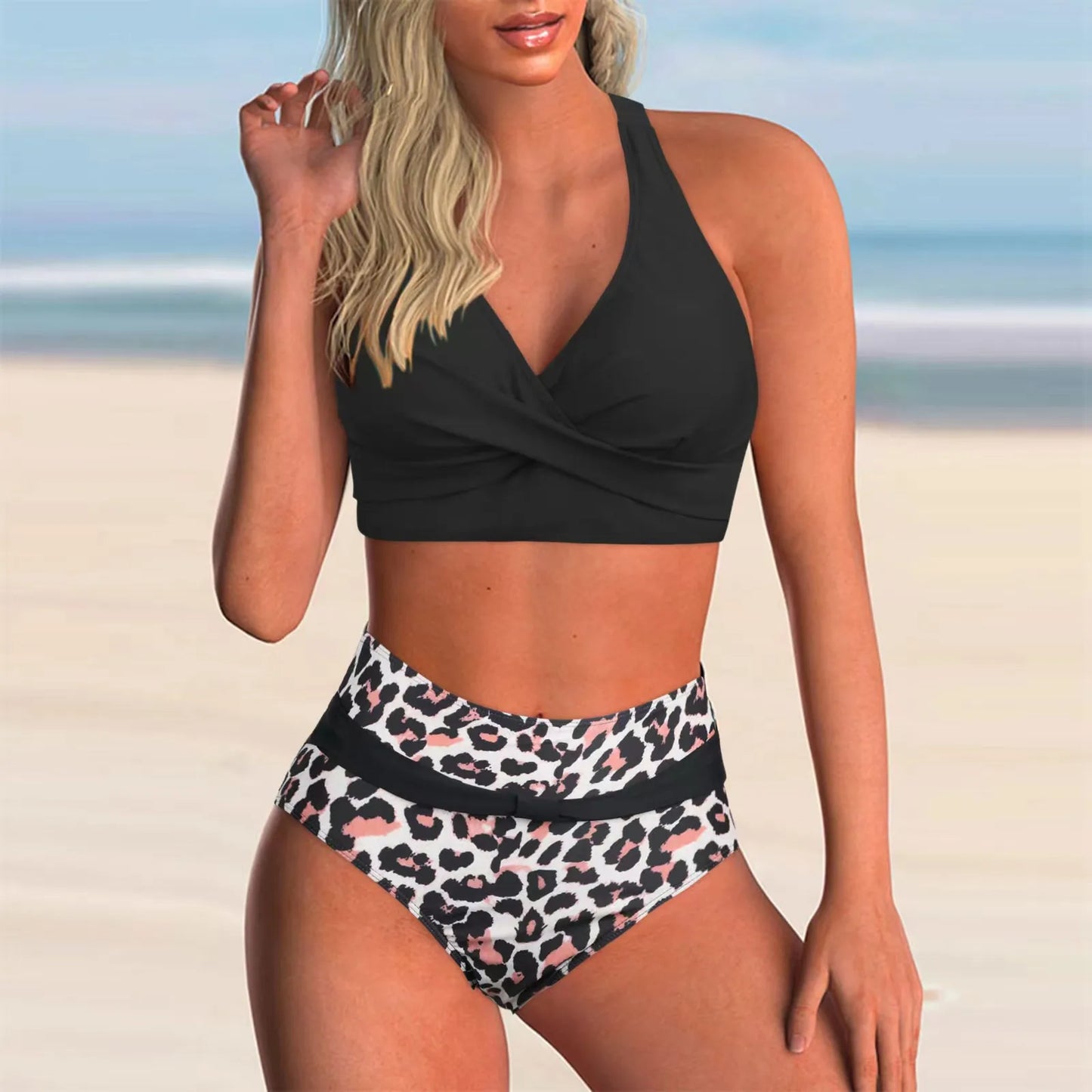 Circyy Print Swimsuit Women Split Swimsuit Contrast Color Striped Dot Bikini Set High Waisted Fashion Beachwear Summer 2025 New