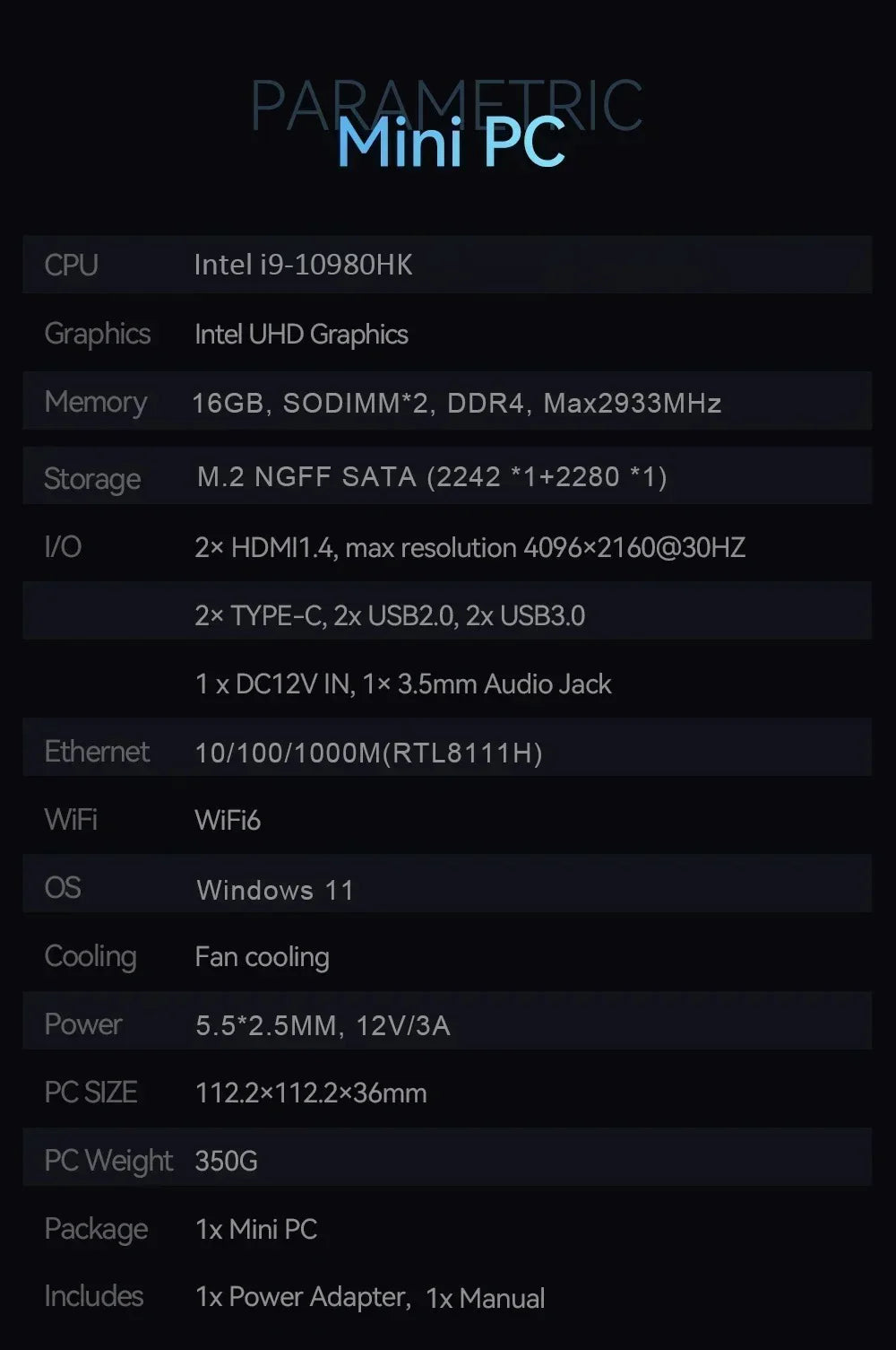 2026 Powerful Intel I9 10980HK Mini PC Windows 11 16GB DDR4 1TB SSD WiFi6 BT5.2 4K HD Compact Mini Computer for Gaming Office