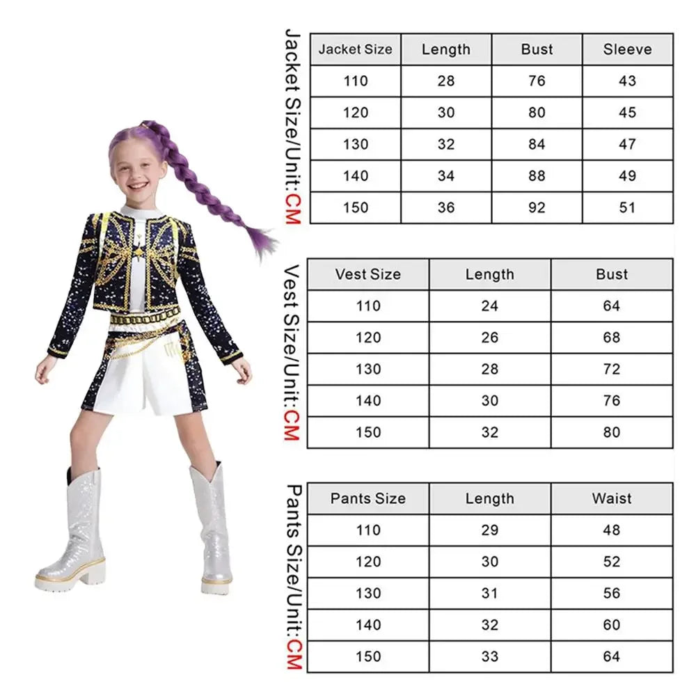 Halloween Costume Rumi Cosplay Kpop Warrior Costume Wig Disguise Rummy Girl Birthday Party Gift Carnival Performance Clothes Set