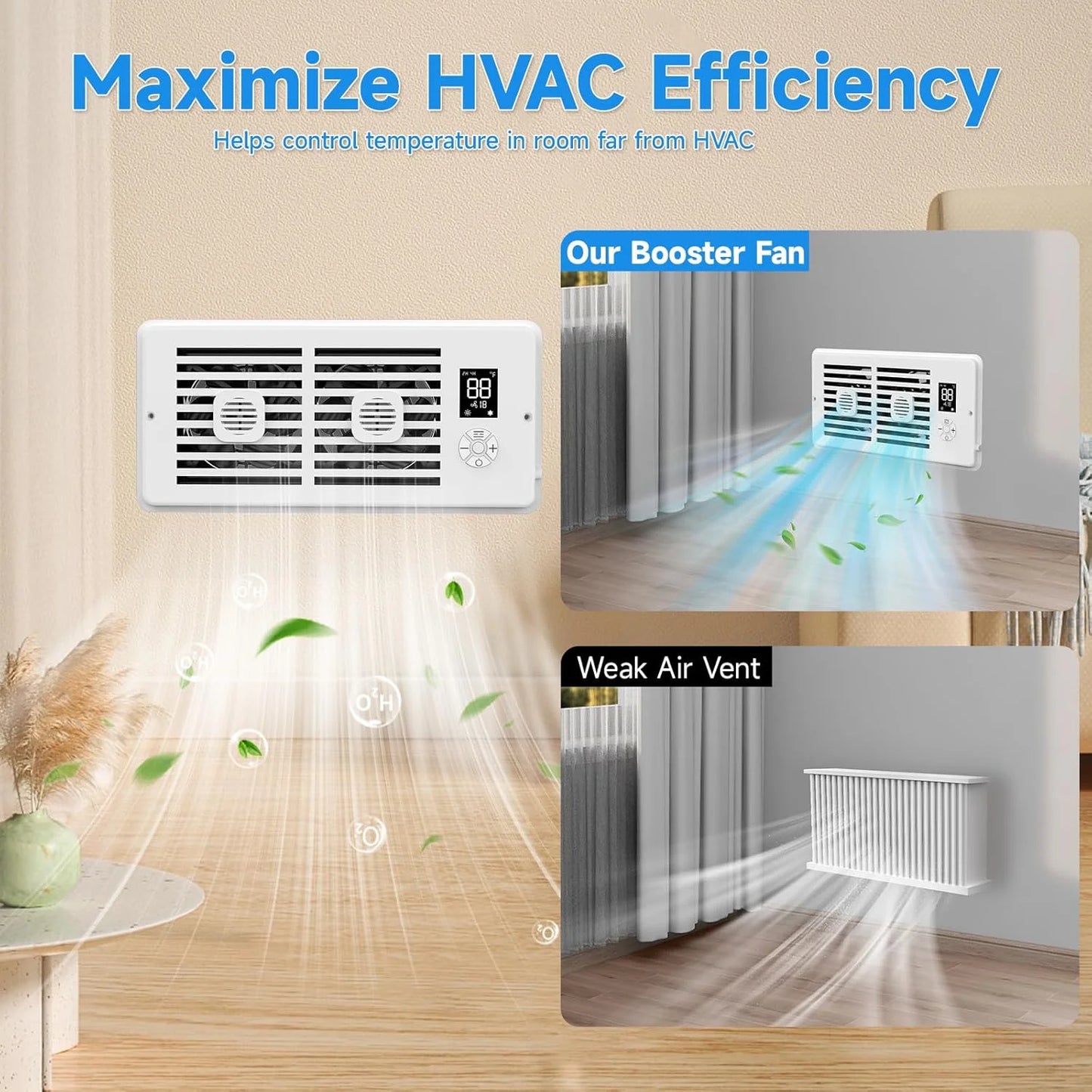Register Booster Fan 4*10/4*12Inch Smart Heating Cooling AC Vent Fan With Remote Control & Thermostat Control Household Radiator