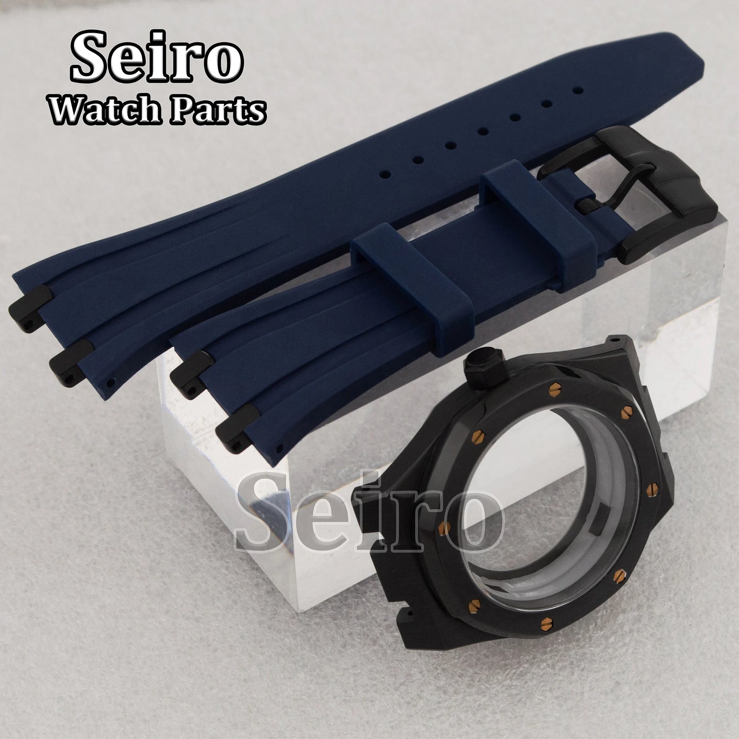 42mm Octagon Watch Case Rubber Strap Sapphire Crystal 10bar for 31.8mm Dial Royal Oak NH35 NH36 Movement Watch Modified Parts