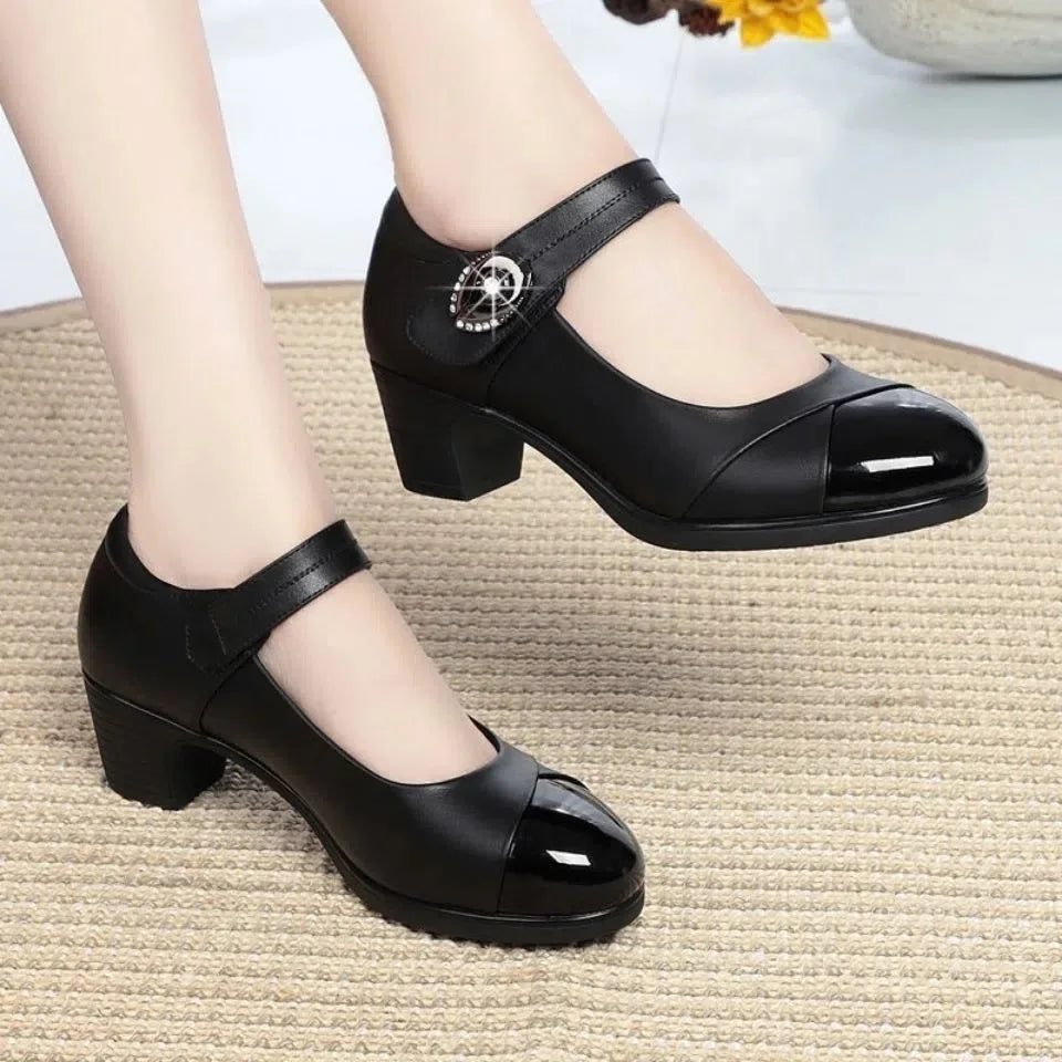 Zapatos De Mujer Women Cute Comfort Buckle Strap Black Patent Leather Height Increased Shoes Lady Cool Wine Red Heel Shoes E818