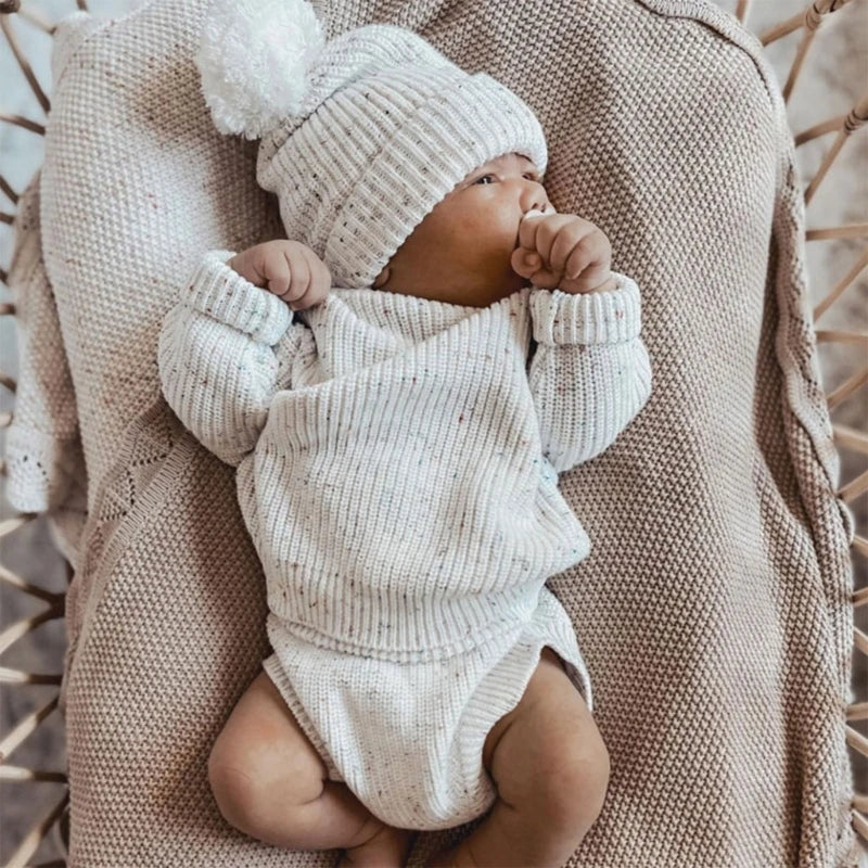 Cosy Infant Knitwear Soft & Comfortable Baby Jumpsuit Set with Matching Bonnet Hat and Booties Socks for Daily Comfort