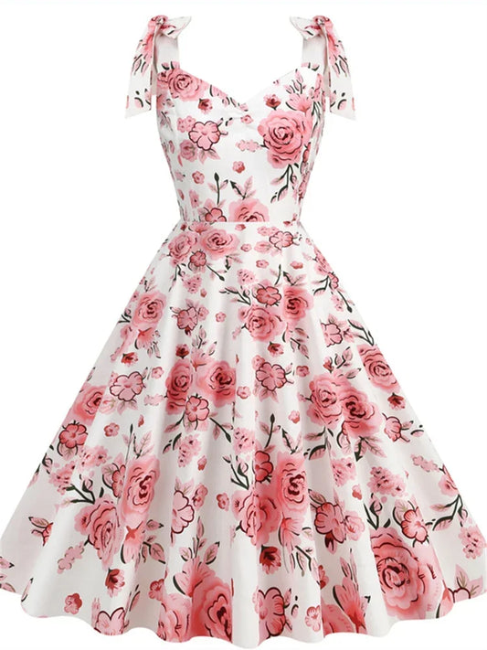 2024 New Fashion Women Summer Dress Retro 50s 60s Robe Femme Rockabilly Pinup Party Vestidos Casual Elegant Floral Office Dress