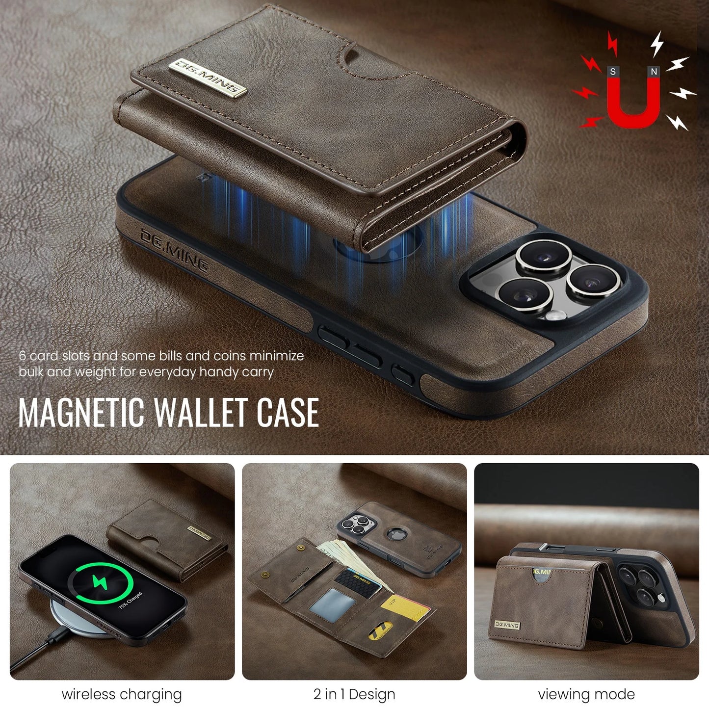 Magnetic Leather Wallet Card Phone Case For iPhone 17E 17 Air 16E 16 Pro Max 15 Plus 14 13 12 11 Flip Wireless Charging Cover