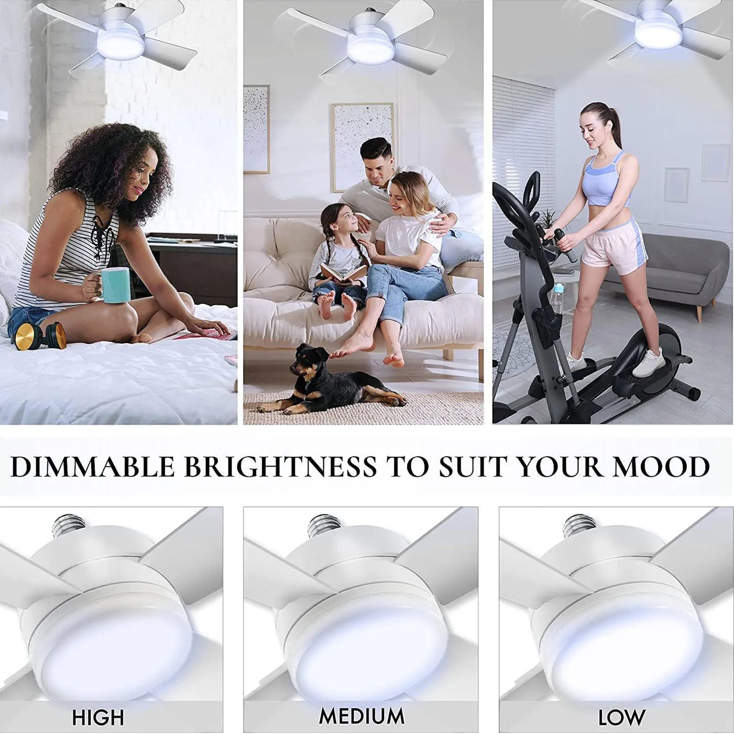 LED Ceiling Fan Light Dimmable 1000LM Screw In Ceiling Fans with LED Lights and Remote for Bedroom Kitchen Living Room