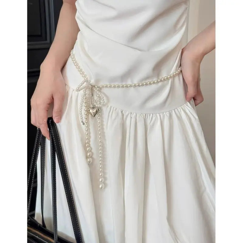 Luxury Elegant Butterfly Pearl Beaded Waist Chain for Women Layered Tassel Pearl Belt Elegant Waist Jewelry for Dresses & Skirts