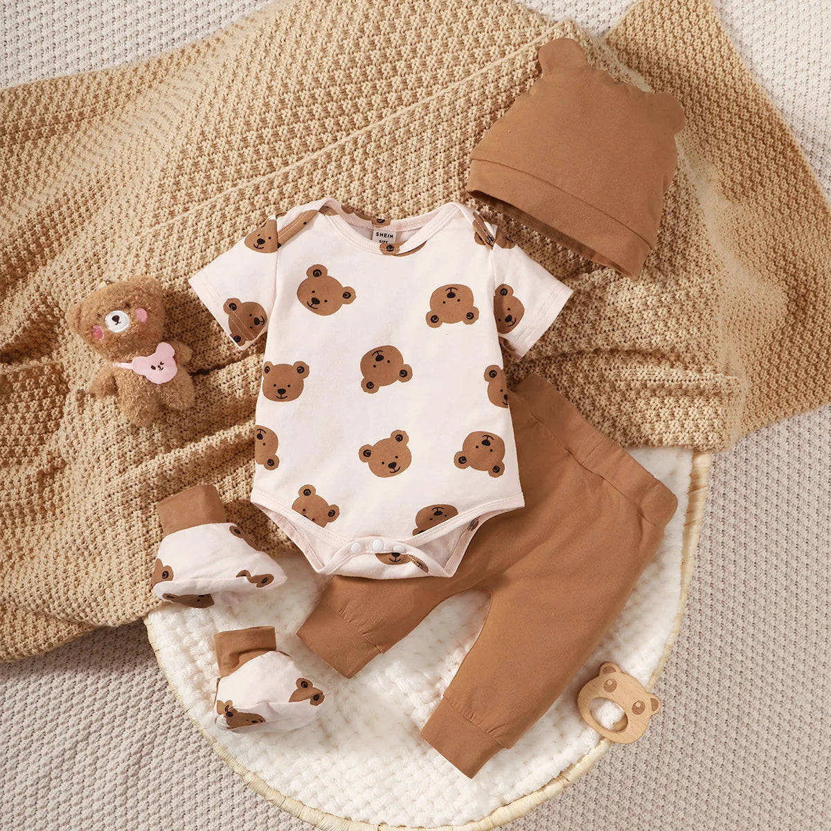 Winter 0-1 Years Old Cool Boys  Long Sleeved Bear Print Pattern Tops And Sports Pants Casual Sweatshirt Casual  2-Piece Set
