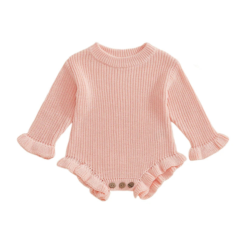Baby Clothing Autumn  Rompers Cotton Knit Girl Romper Long Sleeve Ruffle Trim Infant Jumpsuit Overalls Newborn Clothes