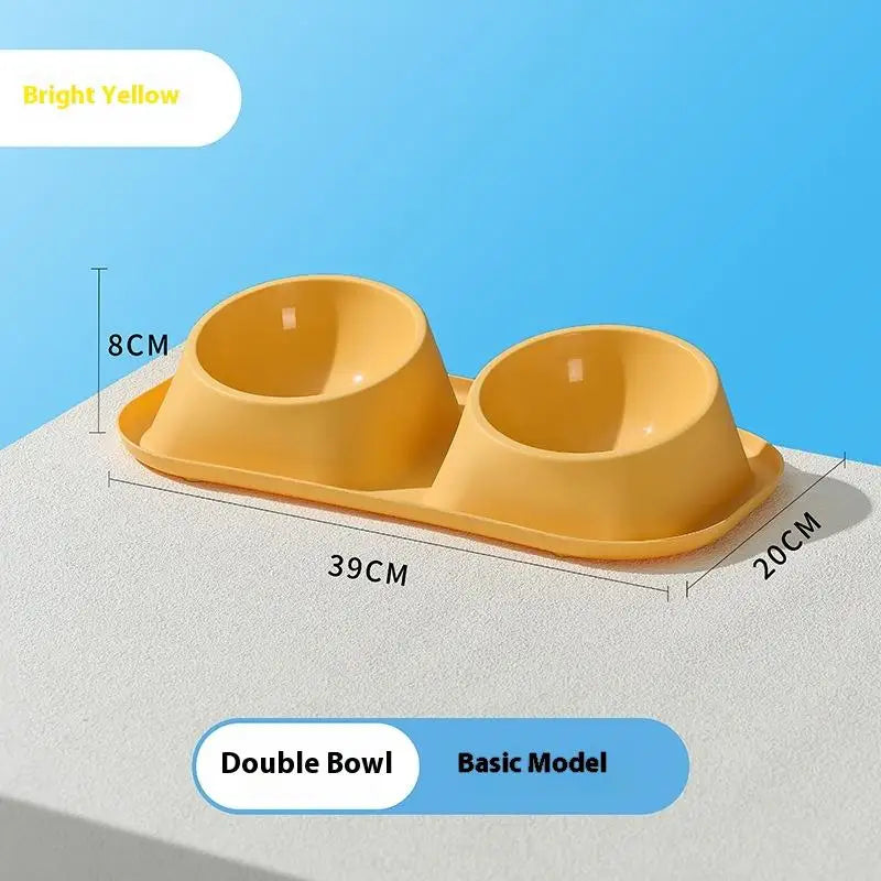 1pc Stainless Steel Double Cat Dog Bowl Cat Food Container Non-slip Base Pet Water Feeder Tilt Safeguard Neck Puppy Cats Bowls