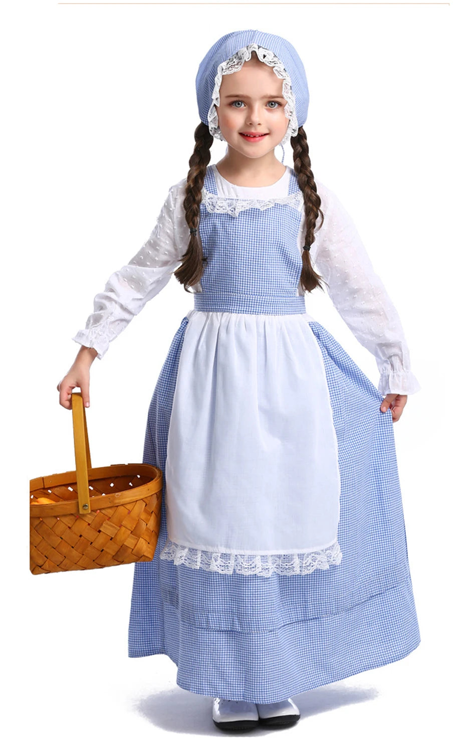 Frocks for Girls Kids Little Red Riding Hood Fairy Tale Drama Performance Costume Maid Suit Floral Pastoral Style Casual Dress