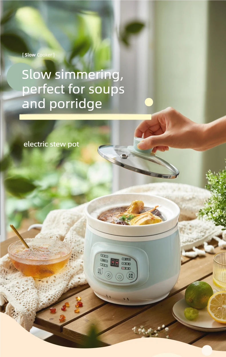 220V 1L Mini Electric Stewing Pot Ceramic Inner Multi Cooker Household Automatic Electric Slow Stewer