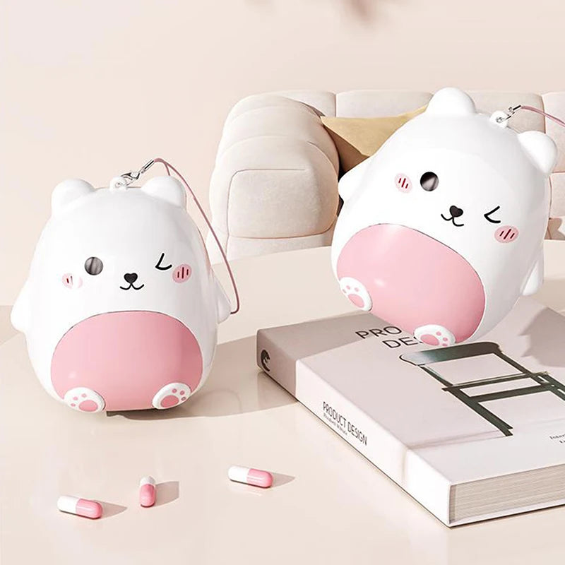 Cute Cartoon Small Bear Portable Double-layer Compartment Going Out Packed Separately Medicine Storage Plastic Pill Box Fashion