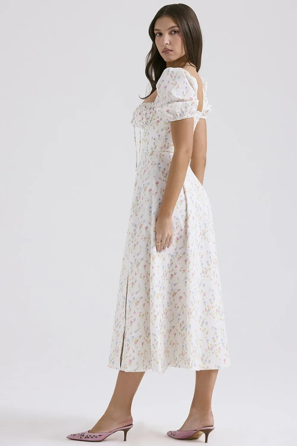 Elegant Fairylike French Style Gentle Floral Print Strapless Midi Dress Slimming Women's Fashion High End Feeling Dress