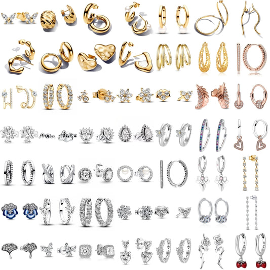 925 Silver Stud Earrings Hoop Earrings For Women Rose Flower Strawberry Butterfly Daisy Earrings Set Fashion Jewelry Gift