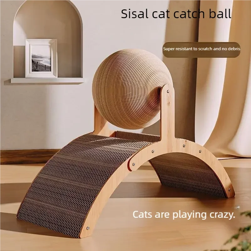 2 In 1. Cat Scratching Ball Wooden Cat Scratcher. Natural Sisal Scratch Board Scratching Column, Wear-Resistant Paw Wood Scraper