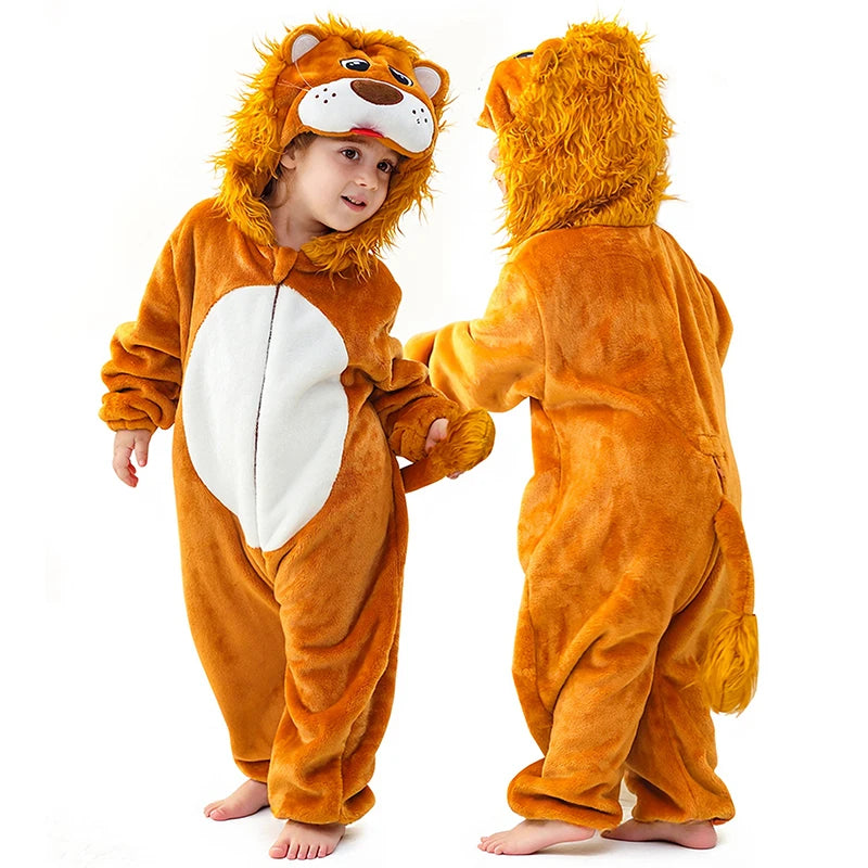 MICHLEY Halloween Lion Baby Rompers Clothes Hooded Flannel Cosplay Toddler Infant Pajamas Bodysuit Jumpsuit Costume For Kids Boy