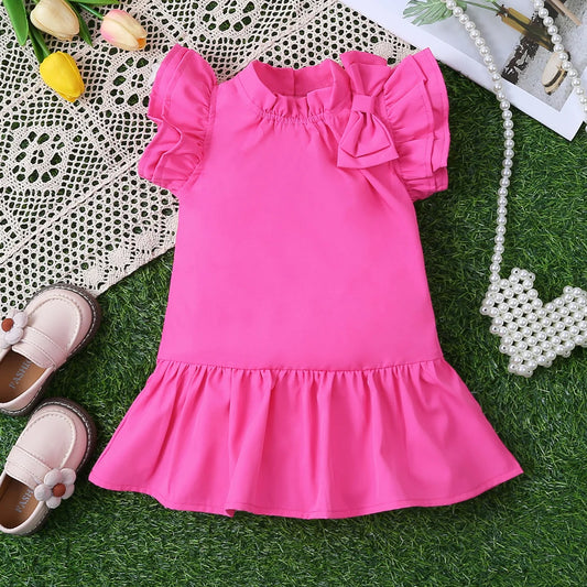 Baby Summer Solid Color Flying Sleeves Lace Dress Princess Dress Sweet, Cute and Exquisite Children's Accessories