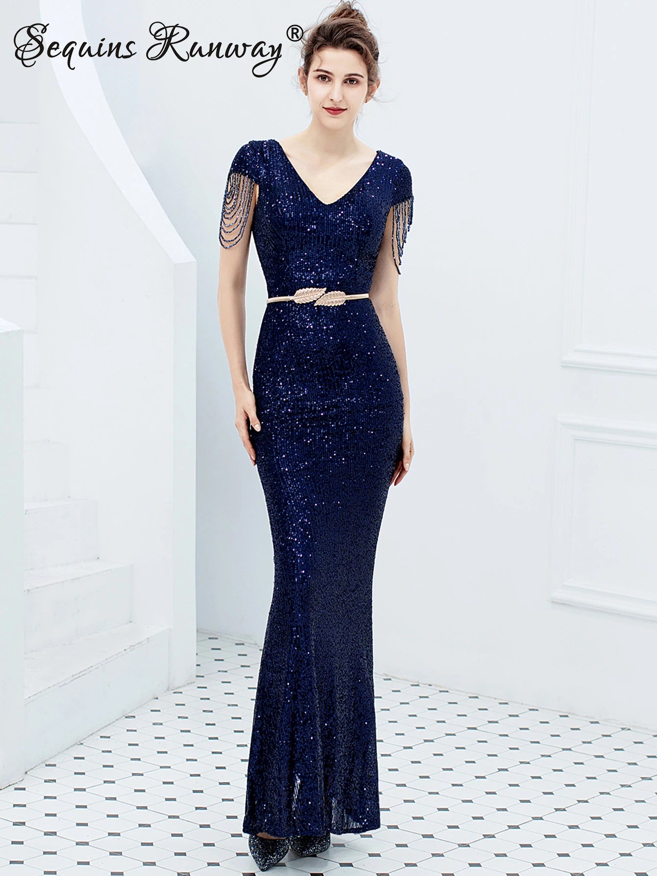 Sexy vintage maxi black sequin summer dress women 2025 elegant luxury birthday party long dresses fishtail evening dress vestido