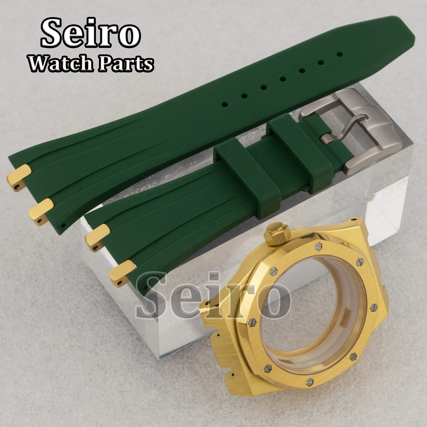 42mm Octagon Watch Case Rubber Strap Sapphire Crystal 10bar for 31.8mm Dial Royal Oak NH35 NH36 Movement Watch Modified Parts