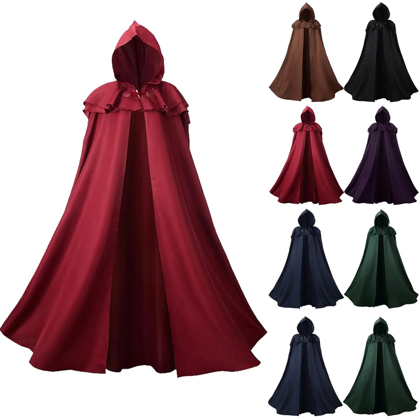 Halloween Hooded Capes For Adult Long Cloaks Cosplay Costumes Witch Red Black Purple Green Grim Reaper Cape For Women Men