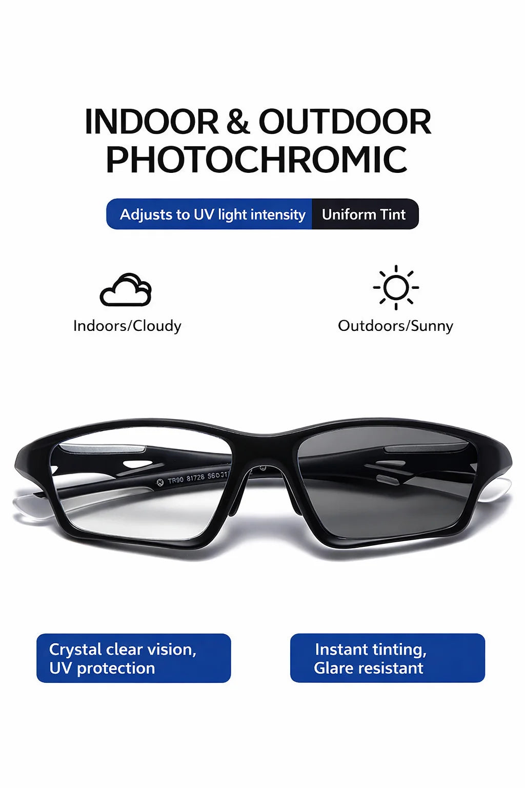 1pc Men TR90 Bifocal Anti Blue Light Reading Glasses Photochromic Presbyopic Sports Glasses for Outdoor Fishing Daily Use