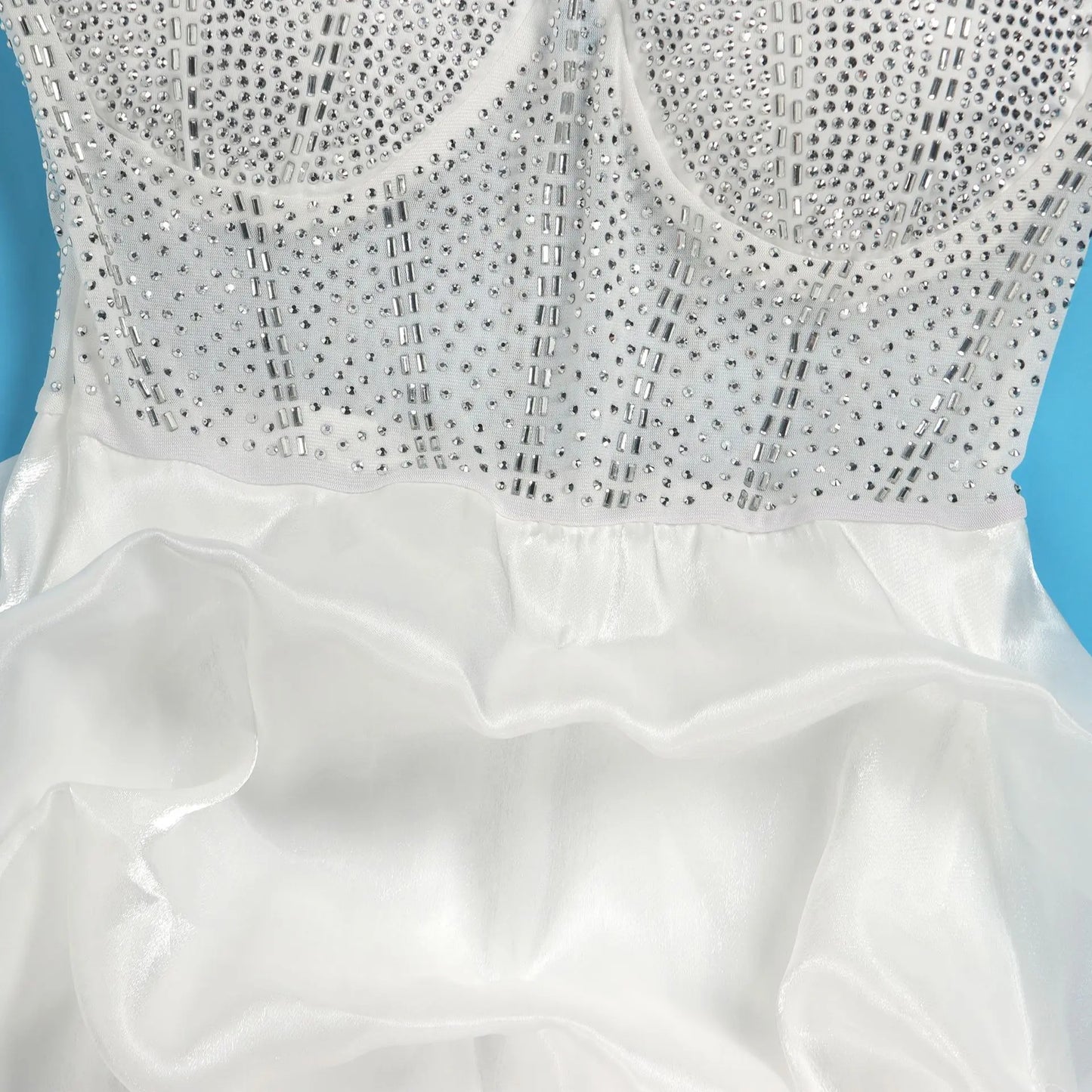 HBLL Sexy Rhinestone Bodycon Ruched Puff Suspenders Dresses Women Sheer Mesh Birthday Party Night Clubwear Summer Dresses Robes