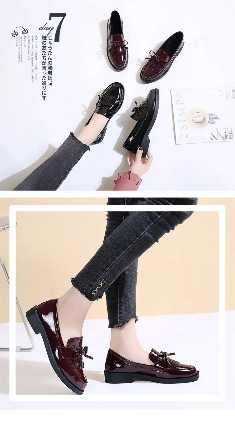 Black Patent Leather Women's Loafers Platform Slip on Shoes for Women 2025 New Spring British Tassel Casual Flats Shoes Woman
