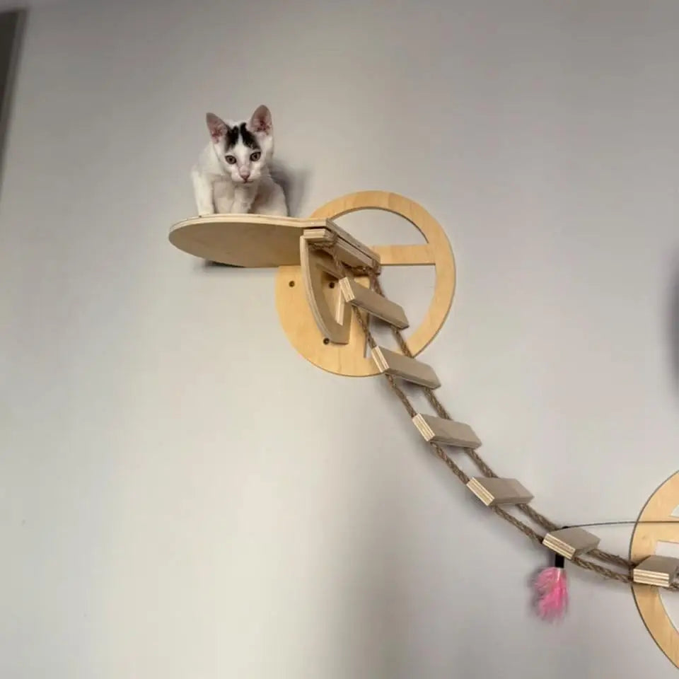 Cat Climbing Shelves Wall Mounted Cat Tree Sisal Scratching Post Cats Hammock House Jumping Platform Rope Ladder Pet Furniture